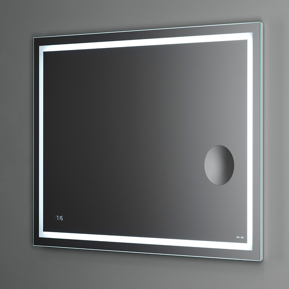 Зеркало для ванной Am.Pm Gem 100 с LED-подсветкой, встроенными часами и линзой зеркало для ванной cersanit led 051 design pro 80