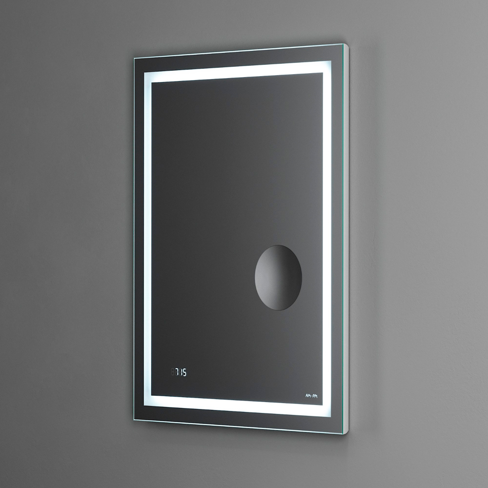 Зеркало для ванной Am.Pm Gem 55 с LED-подсветкой, встроенными часами и линзой зеркало для ванной cersanit led 051 design pro 55