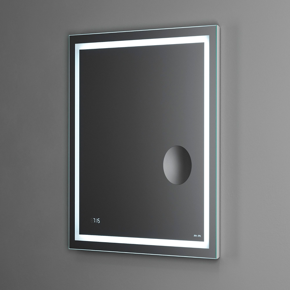 Зеркало для ванной Am.Pm Gem 65 с LED-подсветкой, встроенными часами и линзой зеркало для ванной cersanit led 051 design pro 55
