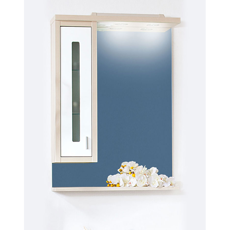 Зеркало для ванной Бриклаер Бали 62 левое белый/светлая лиственница