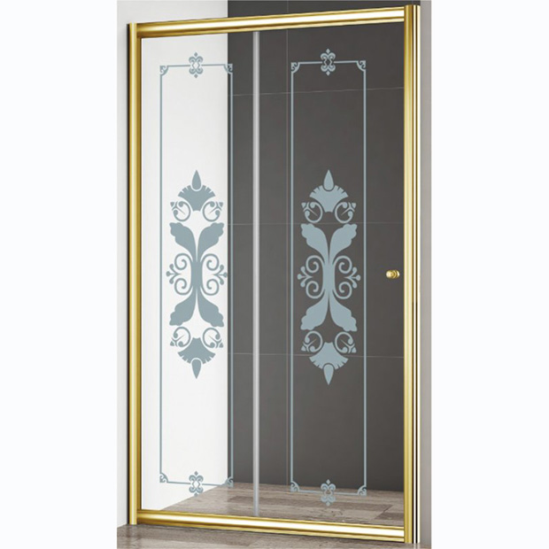 Душевая дверь Cezares Giubileo BF1 120 CP Br прозрачное стекло c матовым узором, профиль золото
