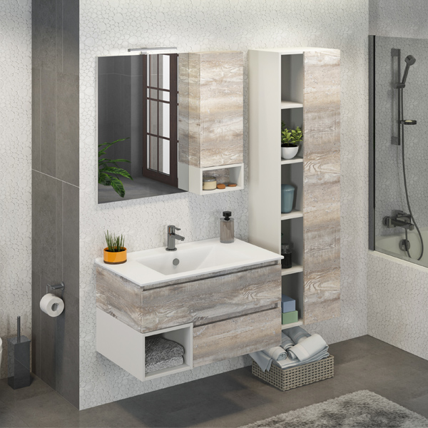 

Мебель для ванной Comforty Турин 90 дуб бежевый, Серый