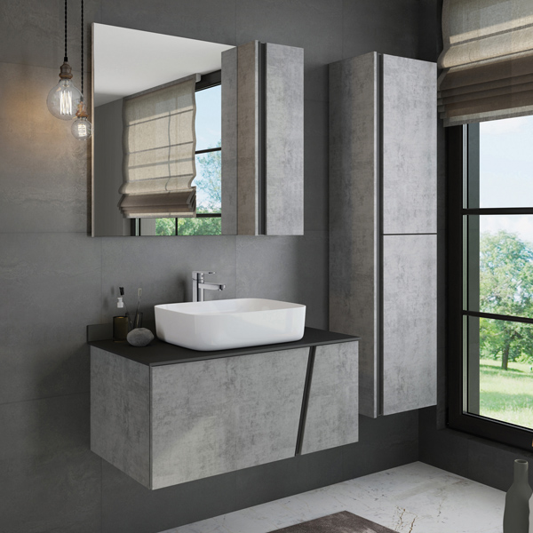Мебель для ванной Comforty Эдинбург 90 бетон светлый с черной столешницей (78189) пенал для ванной aqwella mobi 36 4 mob0535bs бетон