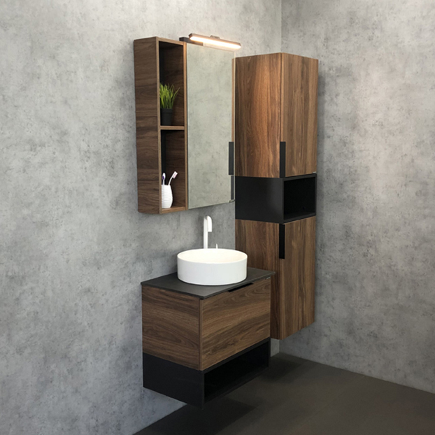 Мебель для ванной Comforty Штутгарт 60 дуб тёмно коричневый с черной столешницей (9111) мебель для ванной comforty твикс 120п сосна