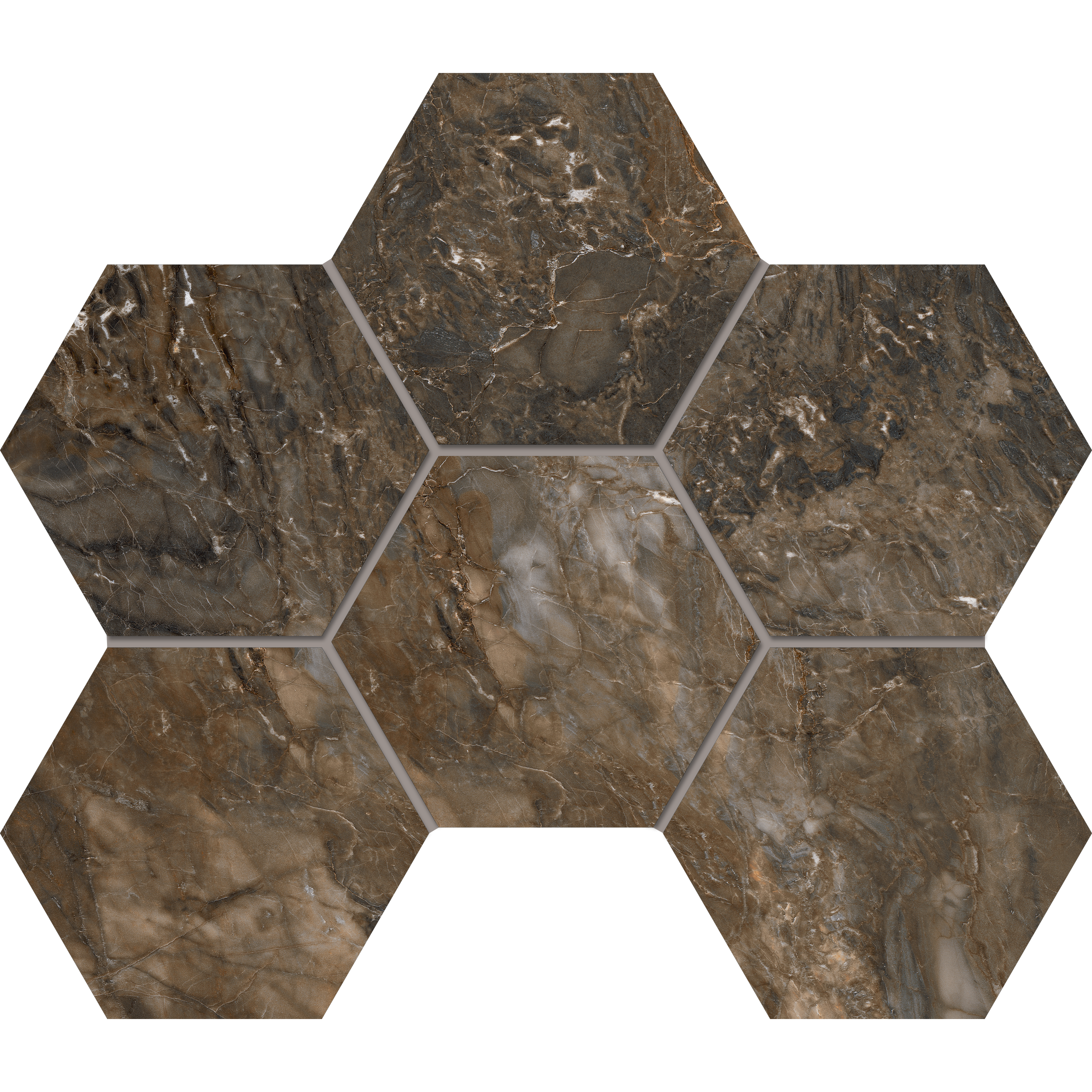 Мозаика Estima Bernini Dark Brown BR04 Hexagon Полир. 29x28,5