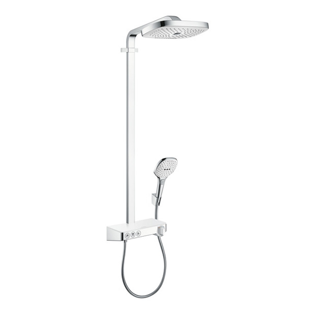 Душевая стойка Hansgrohe Raindance Select E 300 3jet Showerpipe 27127400 белый хром душевая стойка hansgrohe raindance select showerpipe 240 27115000