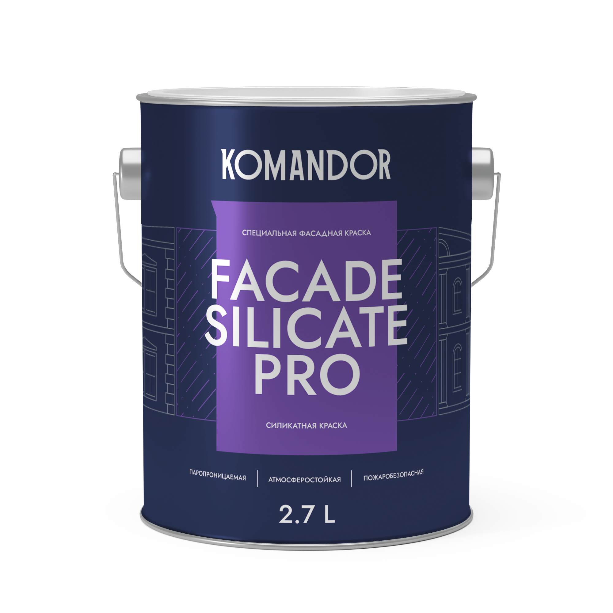 Краска для стен и потолков Komandor Facade Silicate Pro С S1310003003 глубокоматовая 2,7 л - фото 1