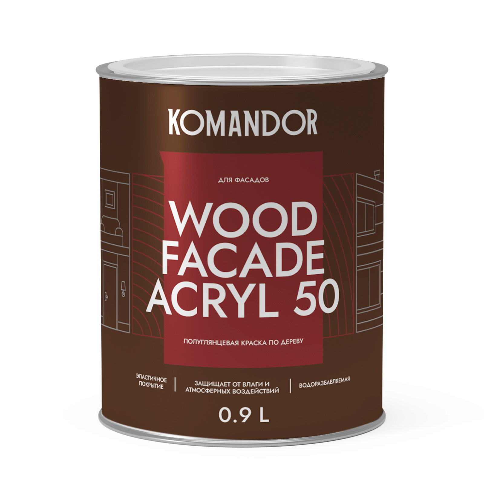 Краска для деревянных фасадов Komandor Wood Facade Akryl 50 A S1321001001 полуглянцевая 0,9 л - фото 1