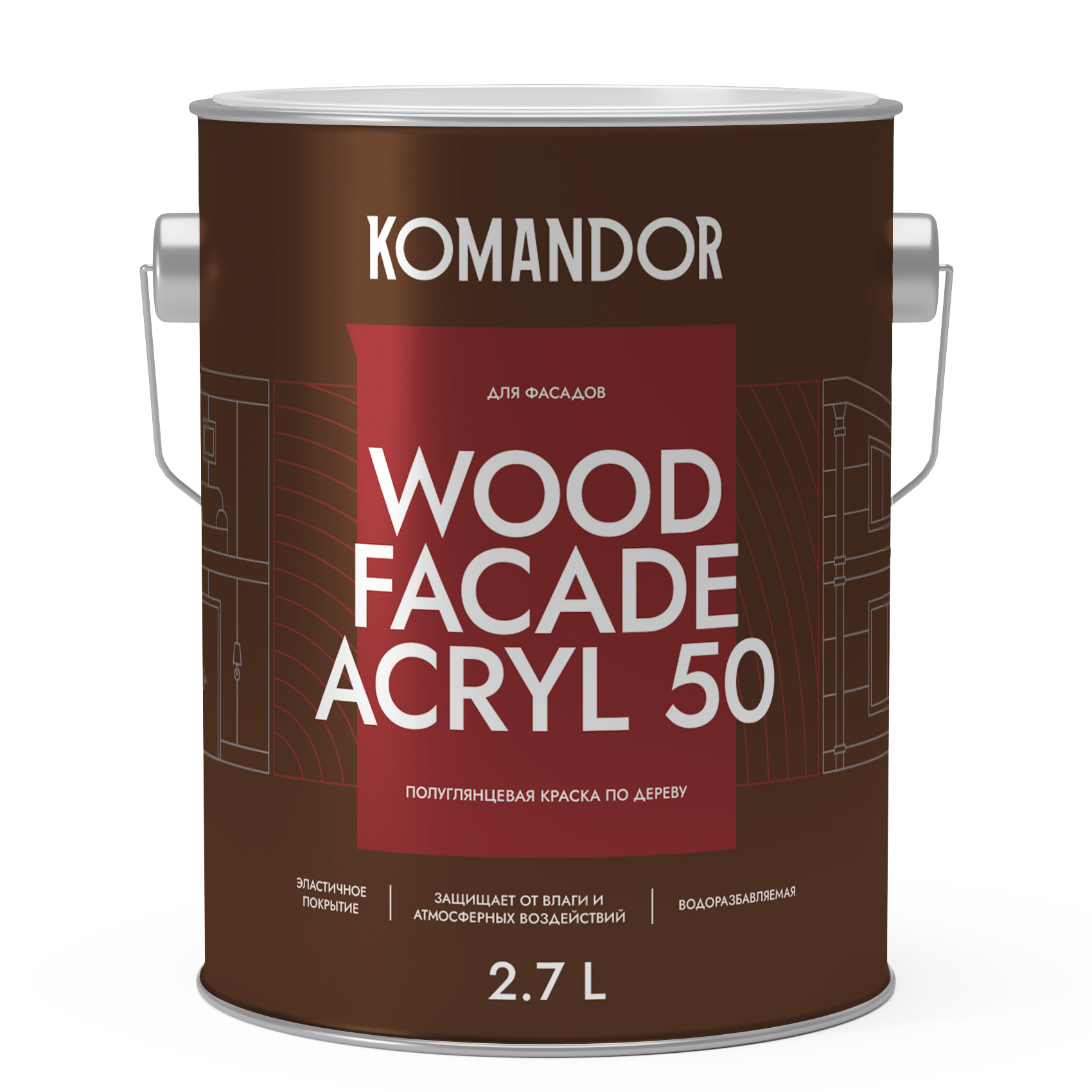 Краска для деревянных фасадов Komandor Wood Facade Akryl 50 A S1321001003 полуглянцевая 2,7 л - фото 1