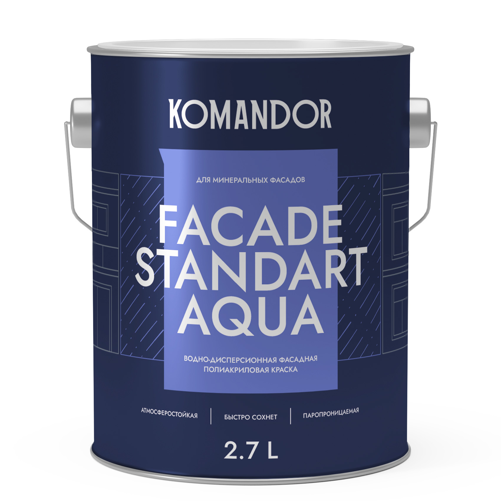 Краска для фасадов Komandor Facade Standart Aqua A S1308001003 глубокоматовая 2,7 л - фото 1
