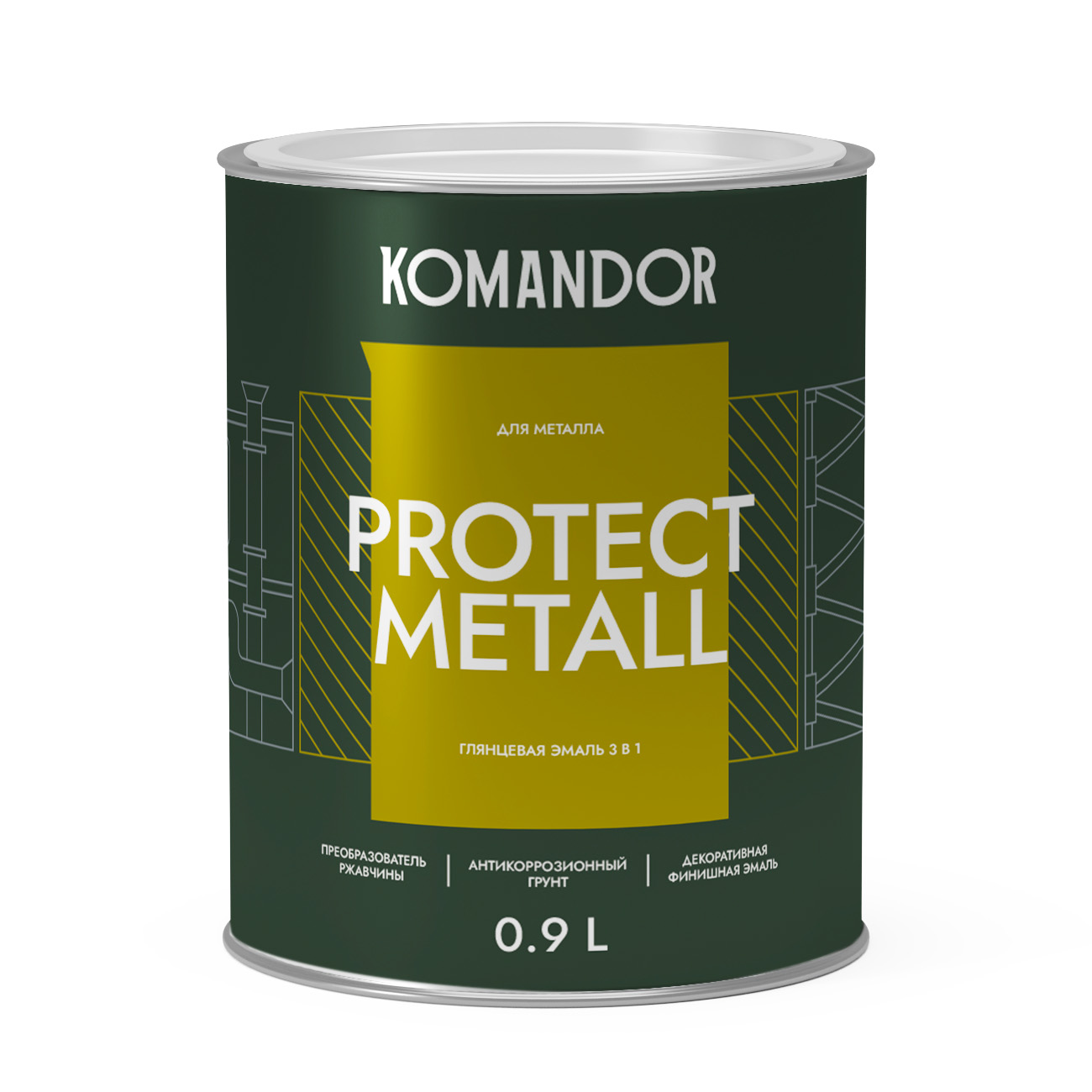Эмаль по металлу и ржавчине Komandor Protect Metall C S1312003001 глянцевое 0,9 л
