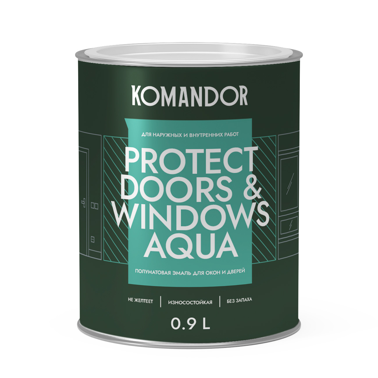 Эмаль для окон и дверей Komandor Protect Doors & Windows Aqua A S1313001001 полуматовая 0,9 л