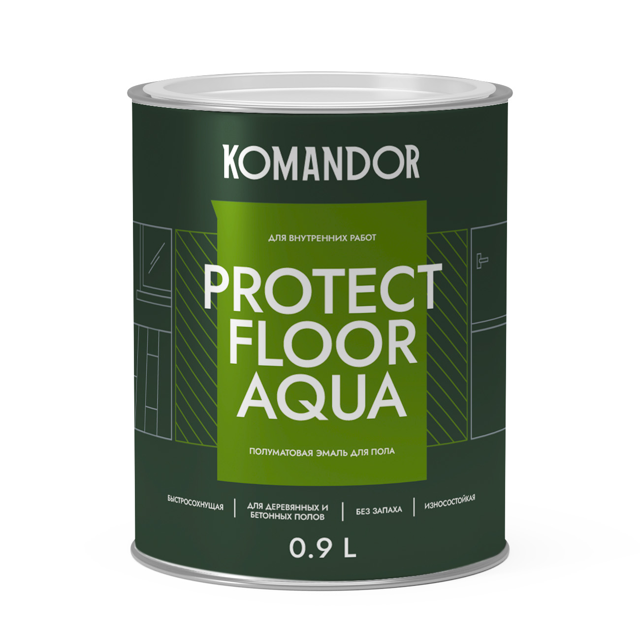 Эмаль для пола и лестниц Komandor Protect Floor Aqua A S1314001001 полуматовая 0,9 л