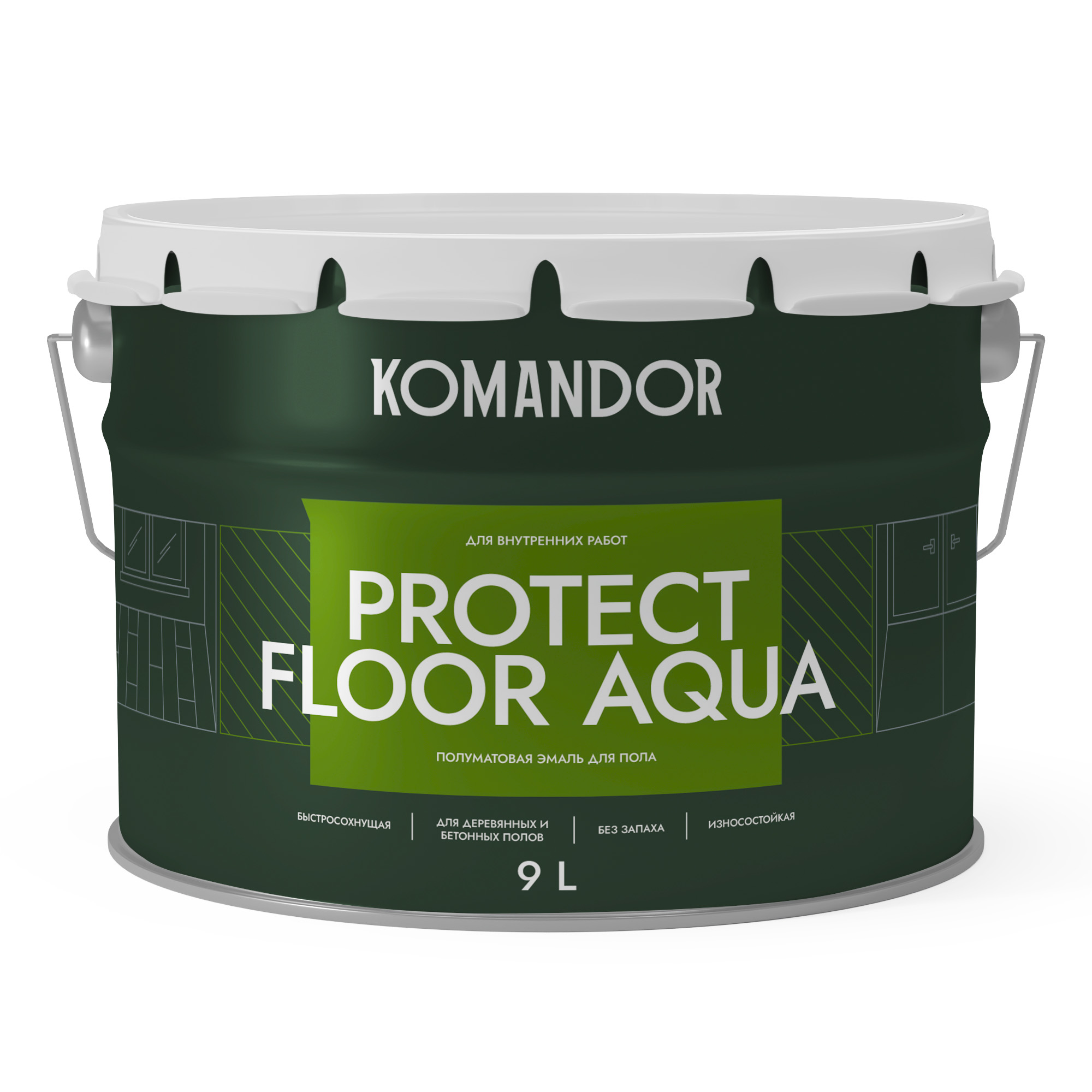 Эмаль для пола и лестниц Komandor Protect Floor Aqua A S1314001010 полуматовая 9 л