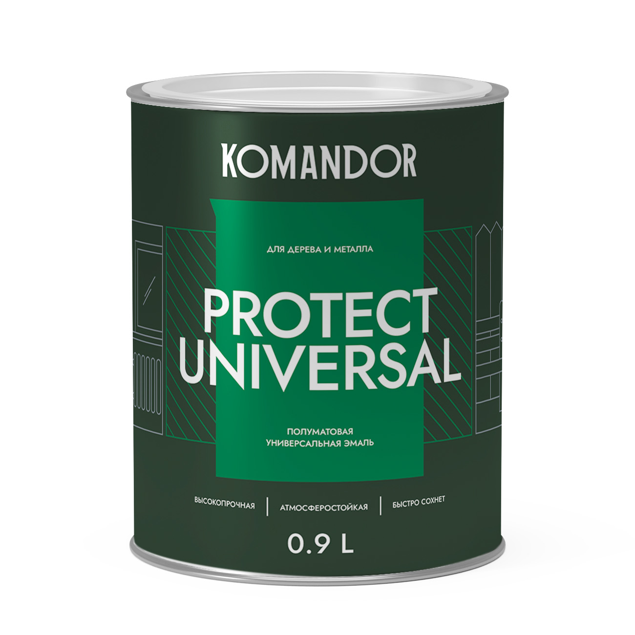 Эмаль по дереву и металлу Komandor Protect Universal A S1315001001 полуматовая 0,9 л
