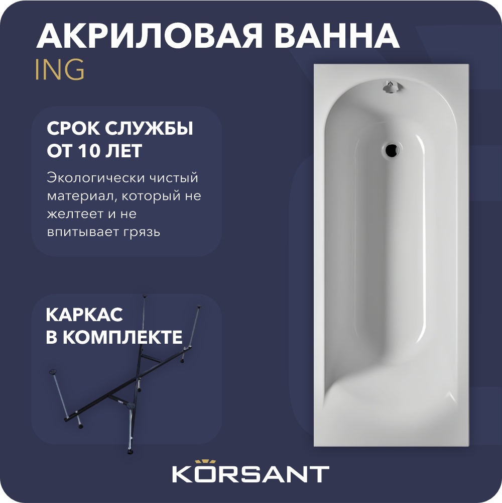 Акриловая ванна Korsant Ing 170х70 на каркасе