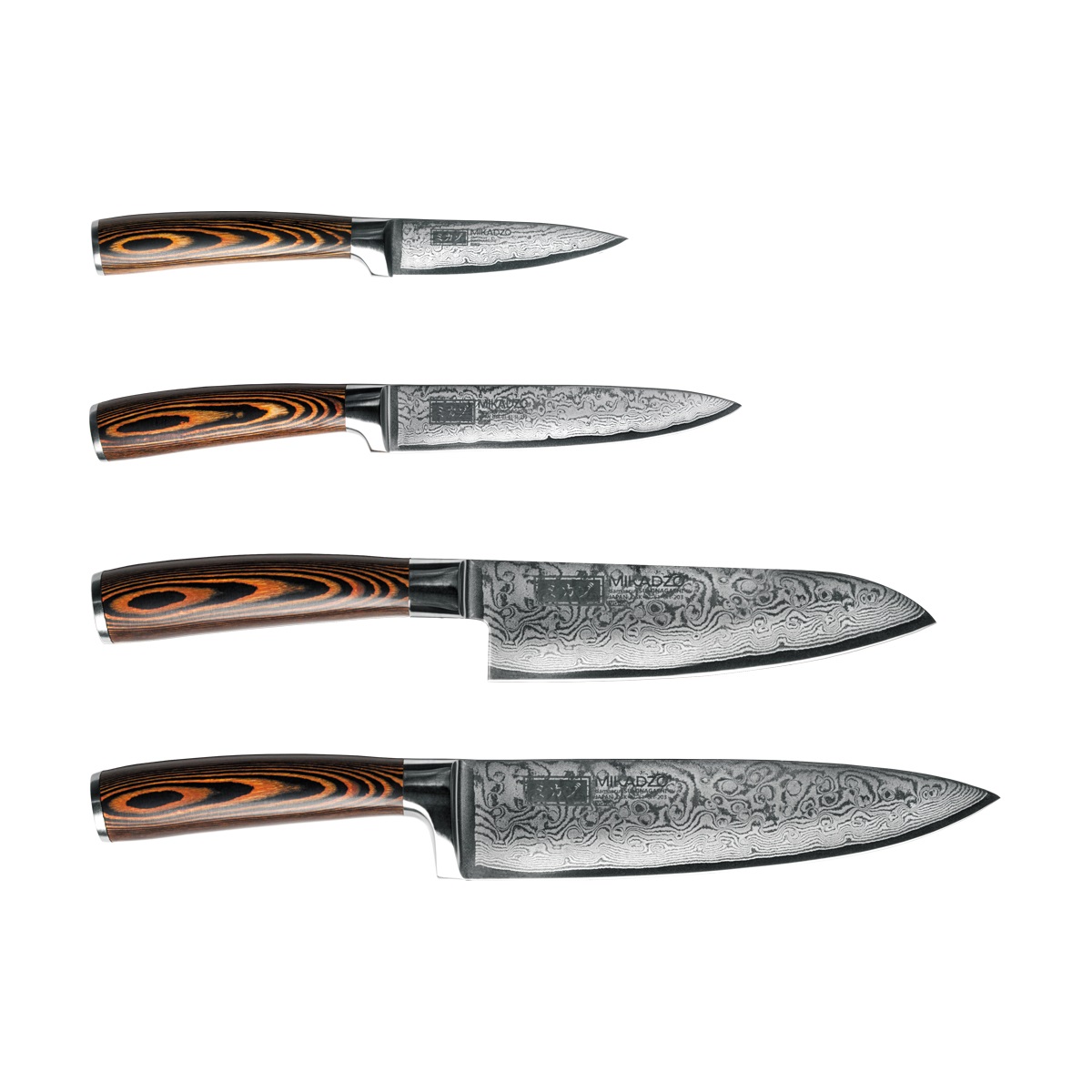 Набор кухонных ножей Omoikiri Damascus Suminagashi-Set 4996233 с подставкой органайзер для кухонных ножей hitt smart storage