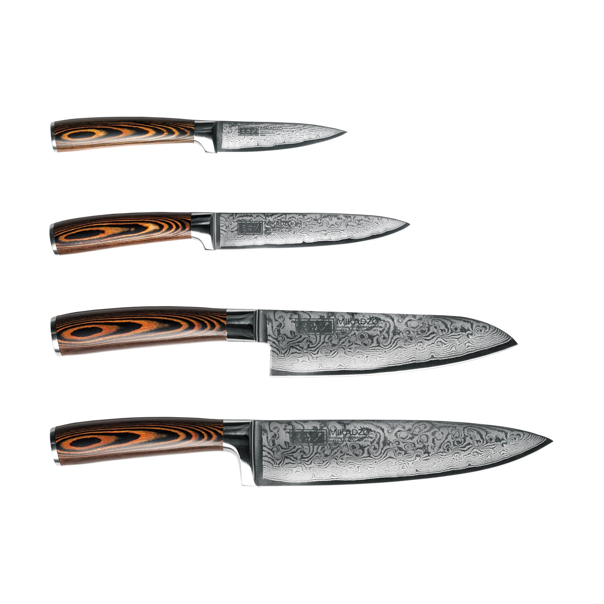 Набор кухонных ножей Omoikiri Damascus Suminagashi-Set 4996233 с подставкой