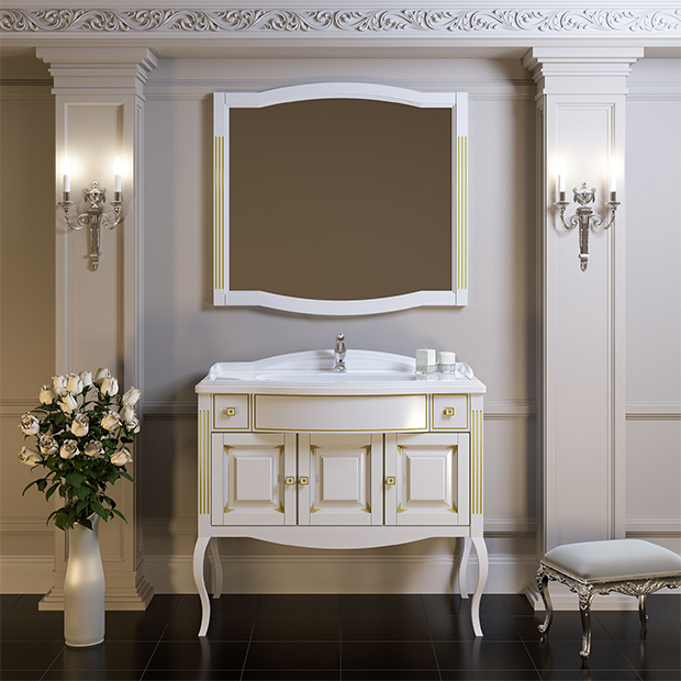 Мебель для ванной Opadiris Лаура 100 белый с бежевой патиной зеркало для ванной opadiris лаура 120 белый с бежевой патиной
