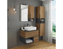 Мебель для ванной Comforty Штутгарт 75 дуб тёмно коричневый с черной столешницей