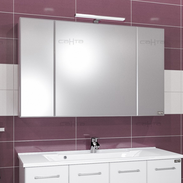 Зеркальный шкаф для ванной СанТа Стандарт 120 трельяж с подсветкой