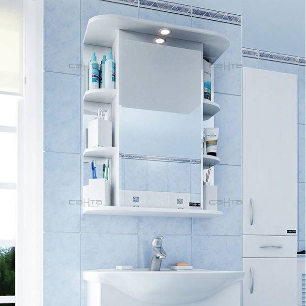 Зеркальный шкаф для ванной СанТа Герда 55 с подсветкой, фацет зеркальный шкаф для ванной санта герда 55 фацет