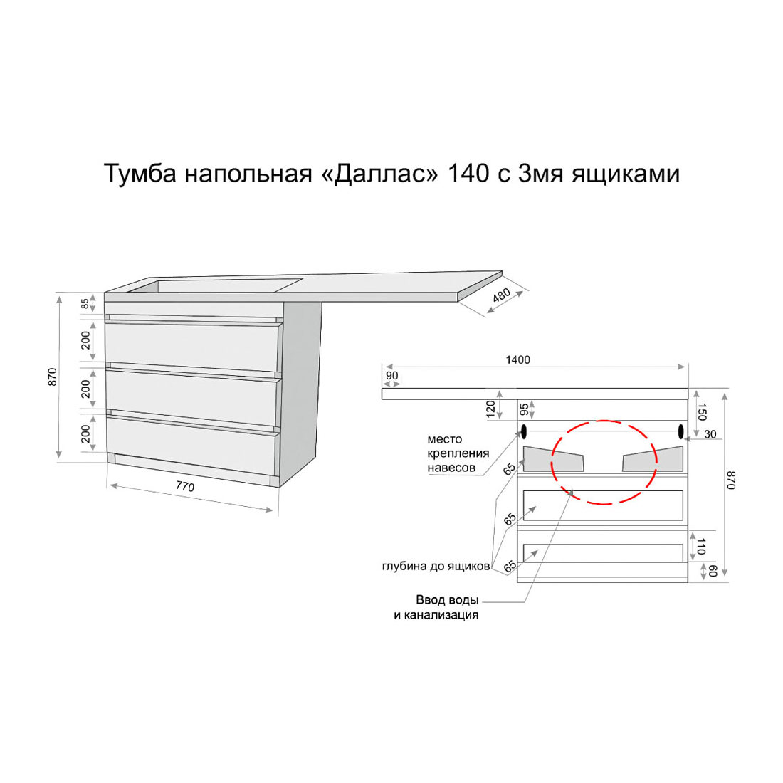 Тумба с раковиной style line даллас 140