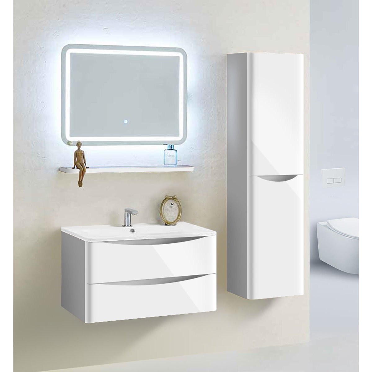 Мебель для ванной Vincea Roberta 80 L.White, цвет белый VMC-1R800LW+VCB-1RA800W+VLM-2A800 - фото 1