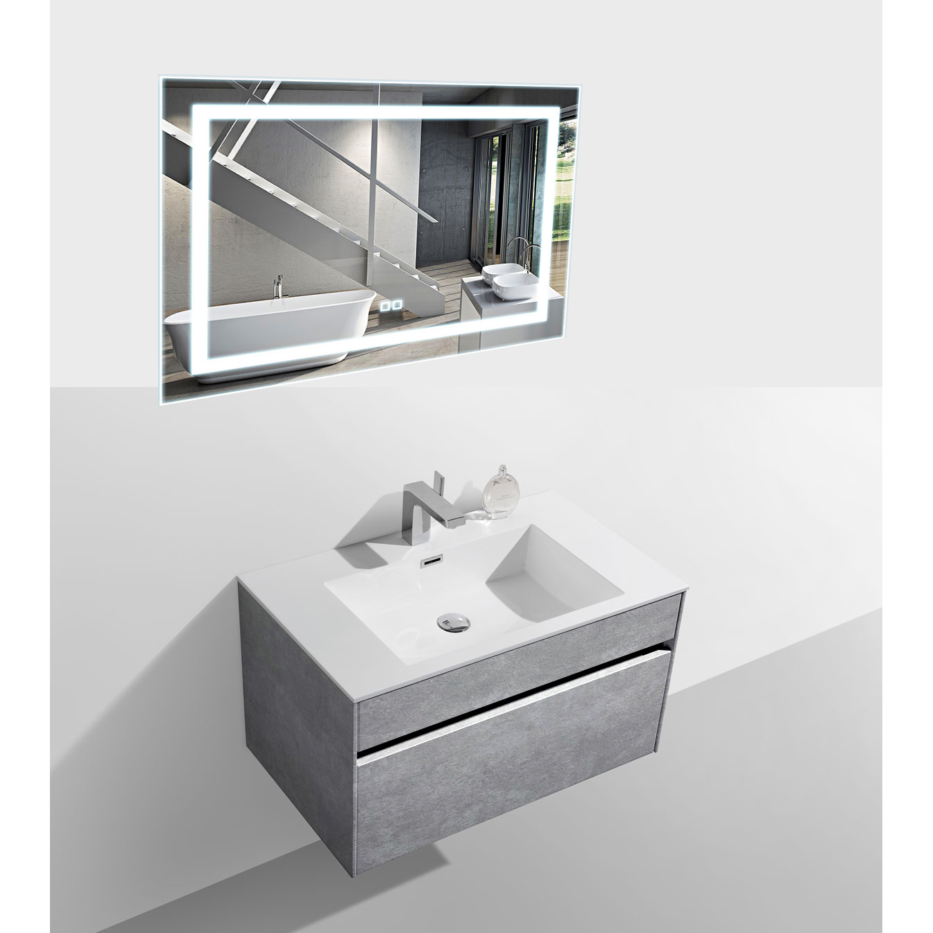 Мебель для ванной Vincea Chiara 80 Cement, цвет серый VMC-1C800CT+VCB-13800W+VLM-2C800 - фото 1