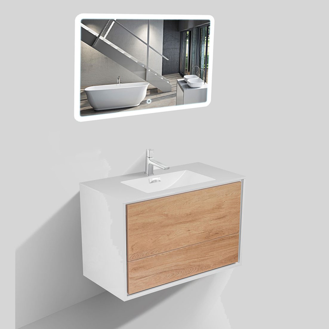 Мебель для ванной Vincea Alessia 90 Y.Oak, цвет белый VMC-1S900YW+VCB-14900W+VLM-2A915 - фото 1